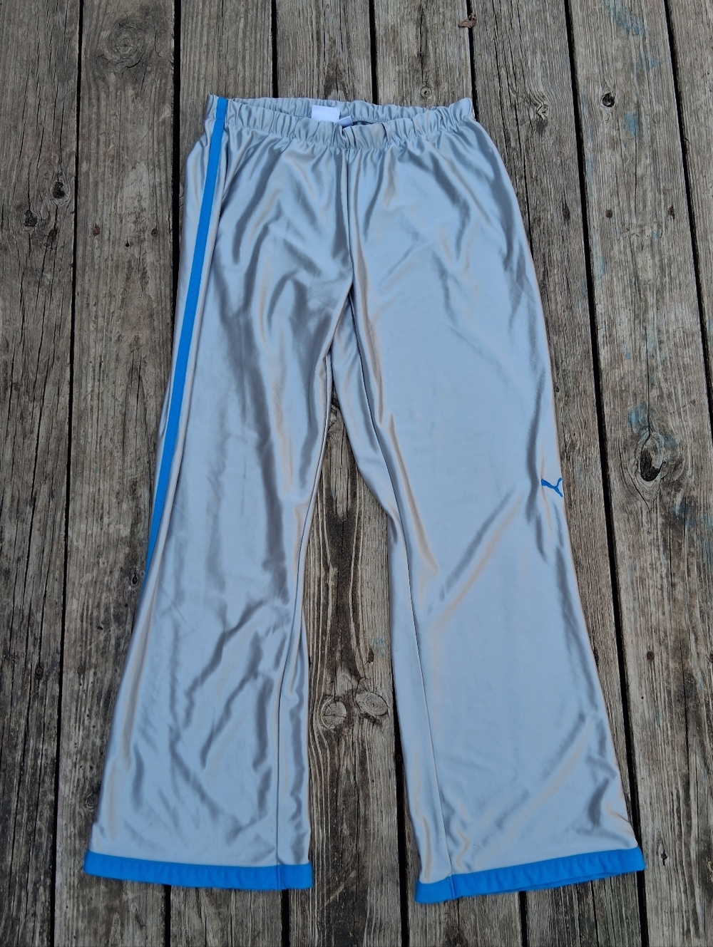 Puma 2000s Track Pants XL Silver Blue Stripe Wide Leg Y2K Style Athletic